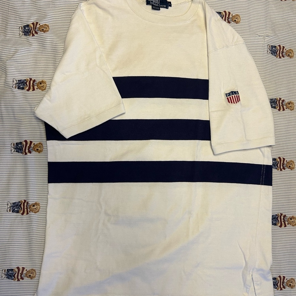Polo by Ralph Lauren White and Blue Crewneck Sweater